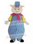 Pig in Blue and White Stripe Suit Mascot Costume